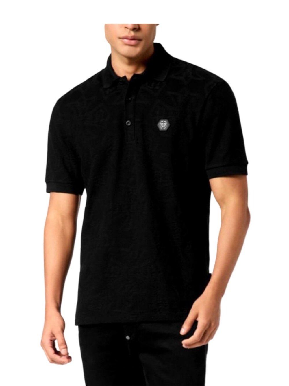 Philipp Plein Men's Black Jacquard Crest Polo T-Shirt NWT Size M